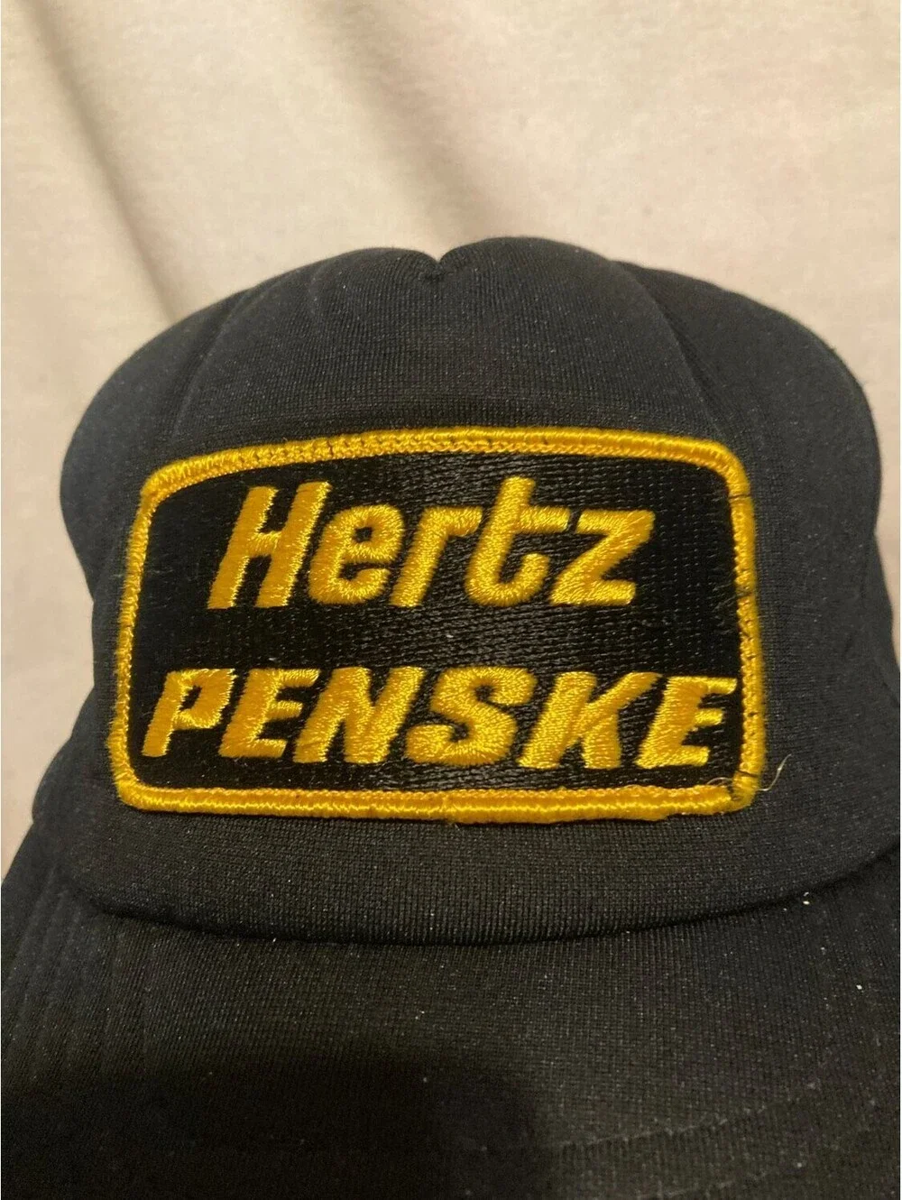 Vintage 80s Hertz Penske Truck Rental Patch Snapback Trucker Hat Mens Black